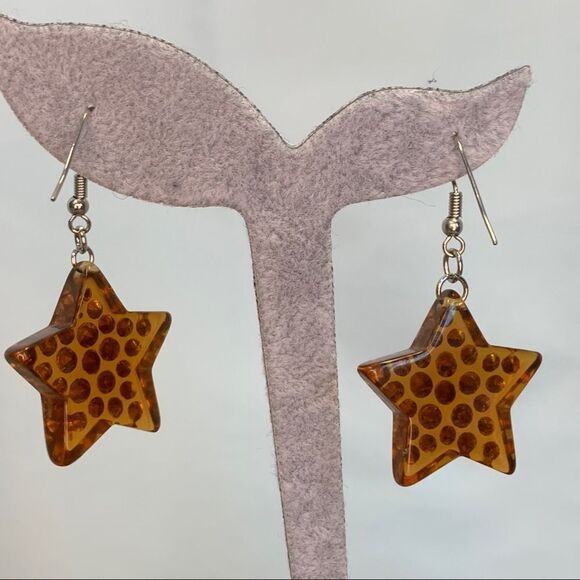 BROWN rhinestone embellished star earrings - Picture 6 of 11